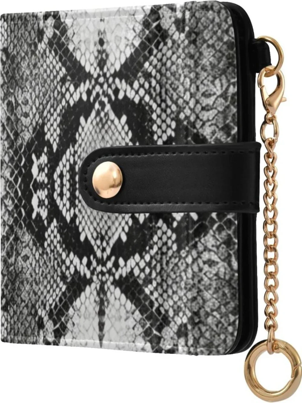 Stylish Gray Snake Skin Print Bifold Wallet for Women - Slim PU Leather Card